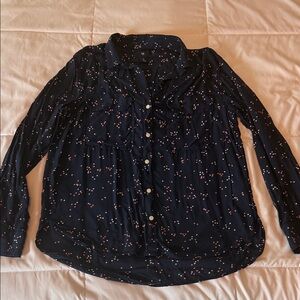 GAP Navy Dress Top with Pink Polka Dots